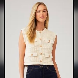 Blank NYC White Pocketed Knit Sweater Vest With Nautical Buttons Small